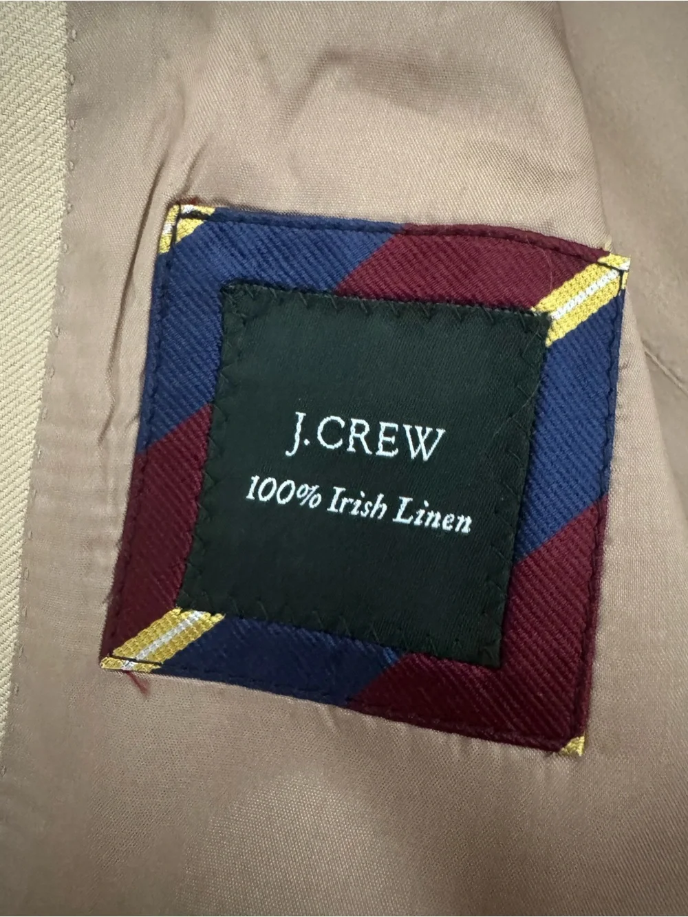 J. Crew Men's Blazer 42R Tan Khaki 3 Button Pocket Irish Linen Jacket Suit